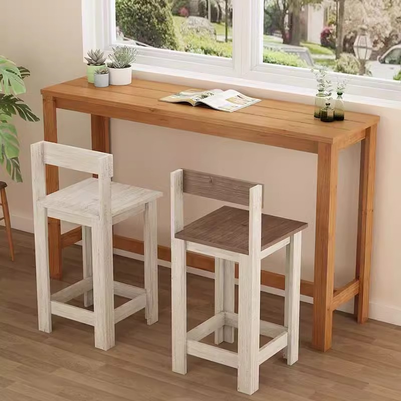 实木长方形窄桌桌子靠墙阳台隔断书桌简易家用桌椅高脚桌子