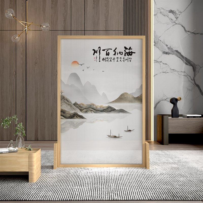 实木中式屏风烤漆隔断客厅简约意境玄关榫卯卧室遮挡家用移动座屏