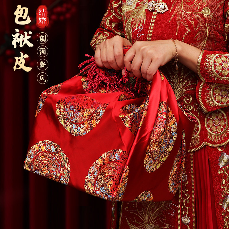 结婚礼红色包袱皮刺绣大号中式女方新娘陪嫁妆包裹布婚庆喜盆红布
