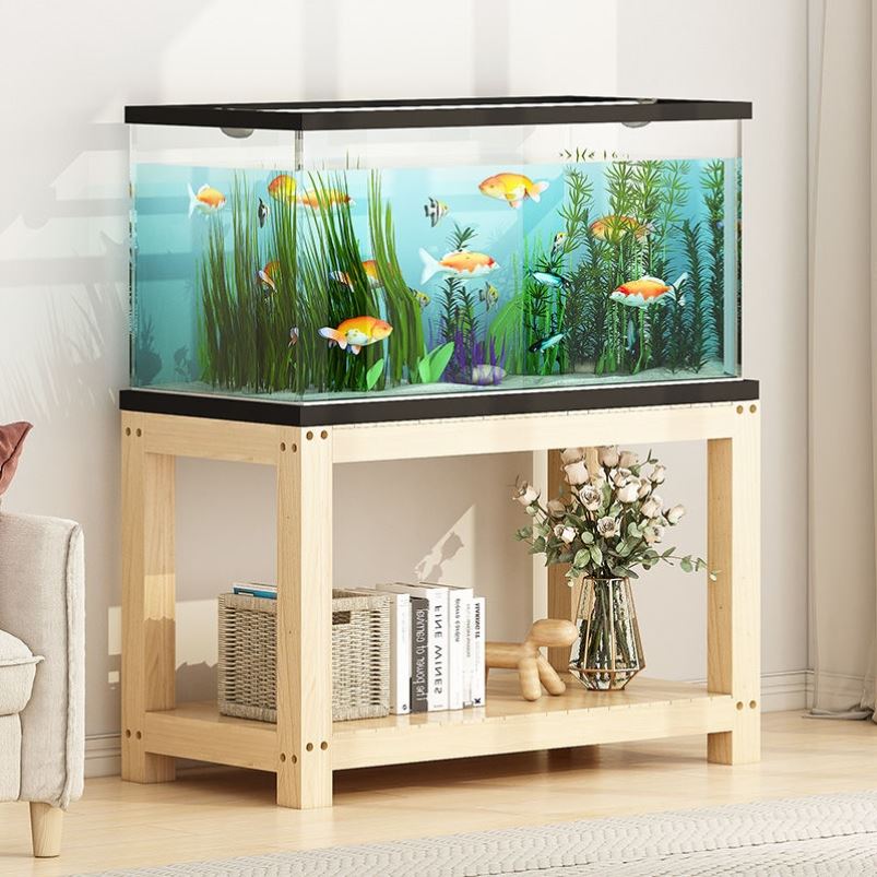 多层鱼缸底座实木置物托架底柜鱼缸实木架子家用二层周转箱三层