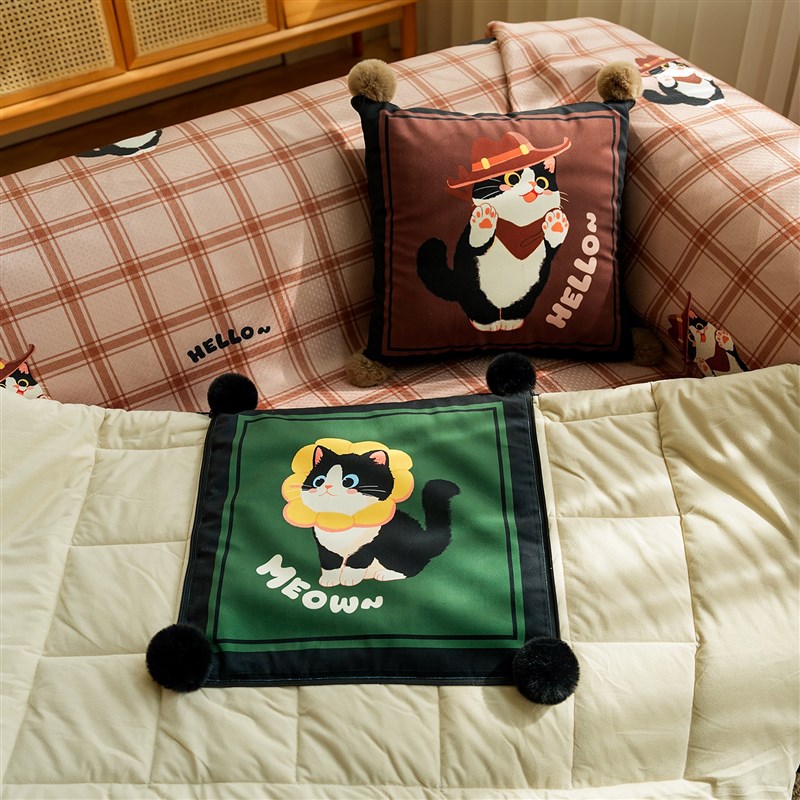 英伦小猫格纹复古时尚手拎抱枕被沙发盖毯二合一多功能车载抱枕