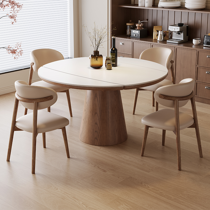 馨佰利岩板餐桌椅2024新款实木家用小户型圆桌诧寂风方圆两用饭桌
