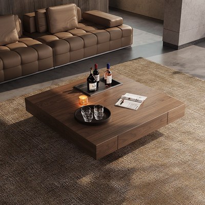 意式复古风实木盒子茶几劳伦斯沙发搭配茶几简约客厅长方形桌子