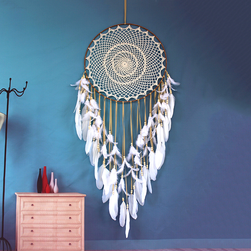 捕梦网大号挂饰婚庆婚礼道具装饰品白羽毛挂件补梦网创意手工壁挂