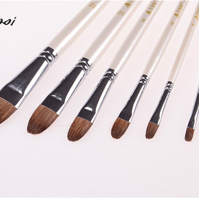 优质丙烯颜料画笔圆头狼毫水粉油画水彩笔白杆单双号套装画笔6支