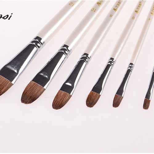 优质丙烯颜料画笔圆头狼毫水粉油画水彩笔白杆单双号套装画笔6支