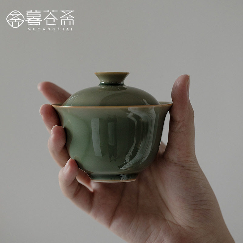 越窑青瓷秘釉手工薄胎盖碗小号仿古功夫茶具泡茶碗80ml
