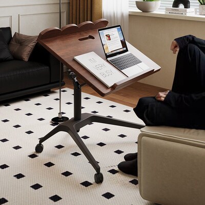北美黑胡桃木可移动书桌实木樱桃木带轮子可升降电脑桌简易休闲桌