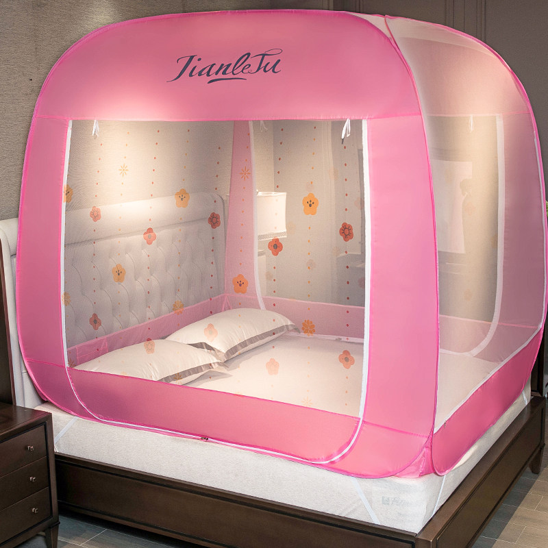 免安装蒙古包蚊帐家用1.8m床1.5m防摔儿童1.2全封闭拉链式纹账2米