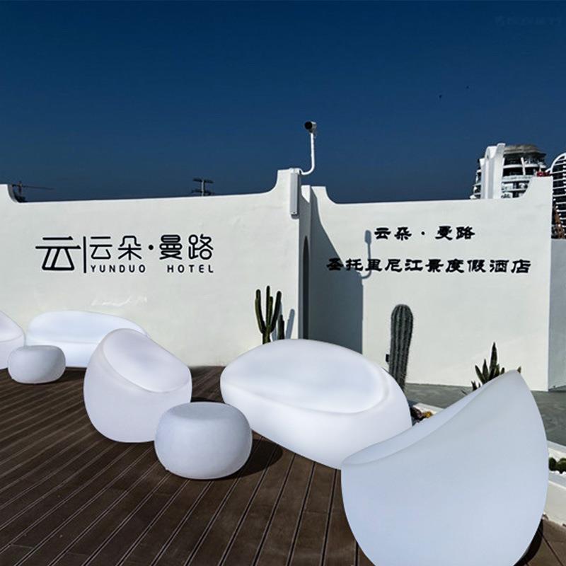 非玻璃钢发光休闲椅商场美陈座椅鹅卵石沙发户外茶几室外庭院坐凳