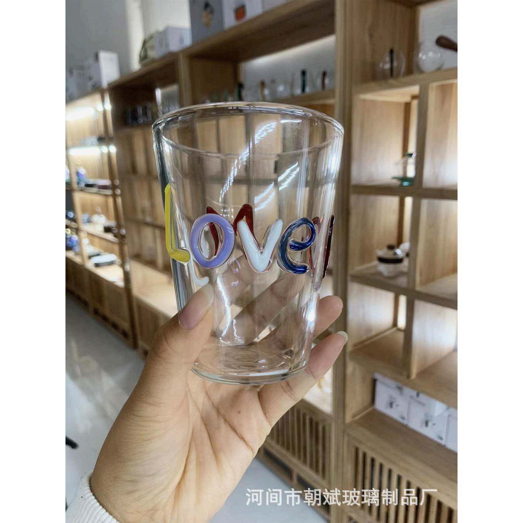 高硼硅玻璃牛奶杯咖啡杯耐热my love 杯彩色字母杯送女友个性