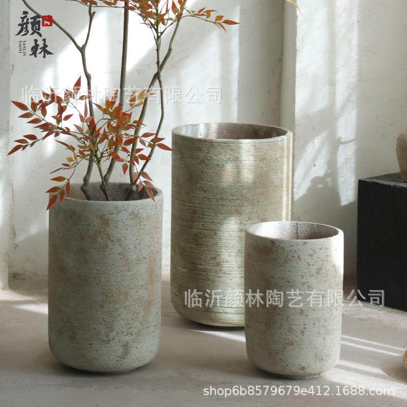 简约大号花盆落地水泥高款花器客厅花园售楼处商场装饰绿植盆