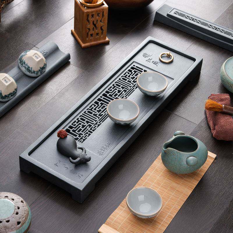 茶盘家用天然整块小号储水茶具托盘简约蓄水乌金石干泡台