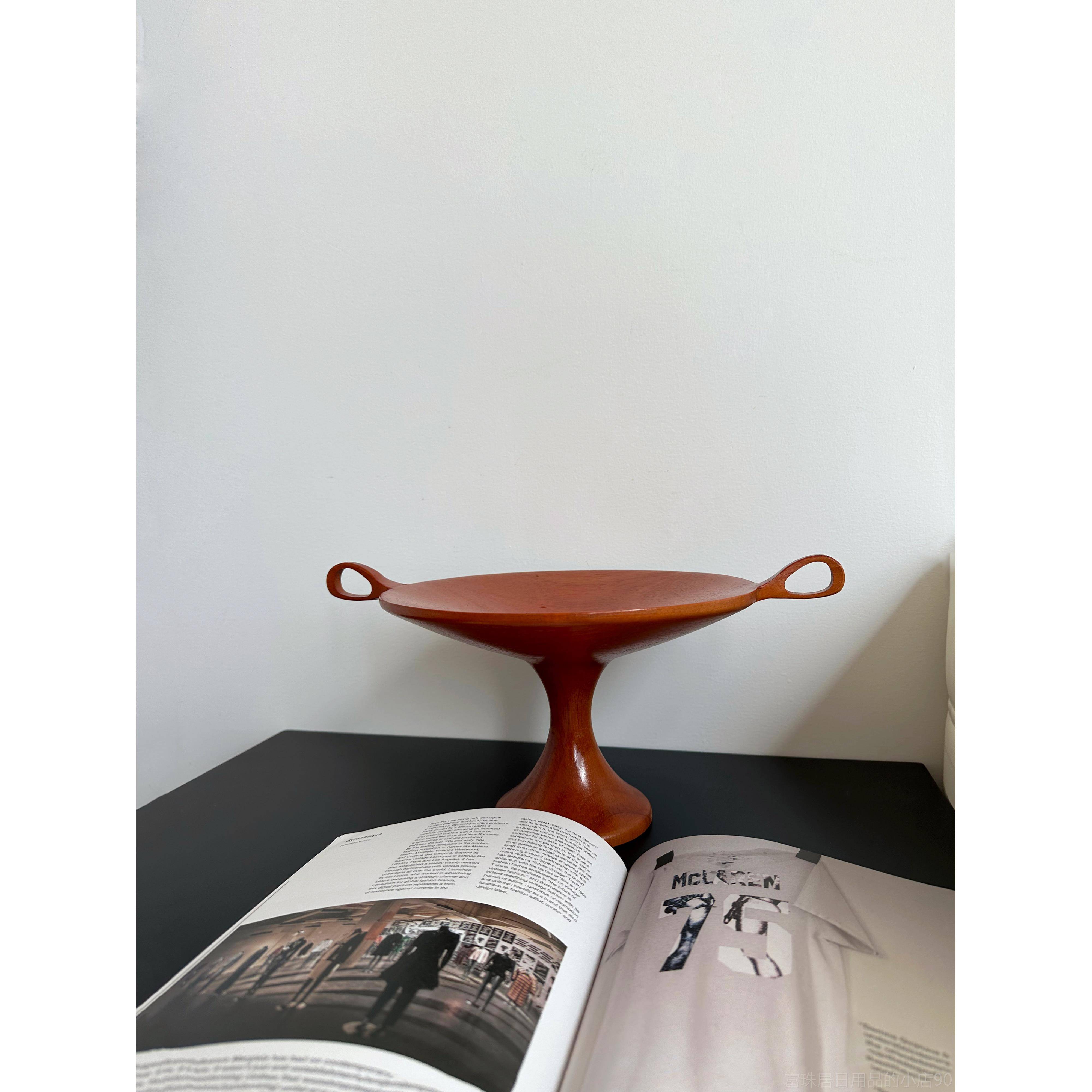 高档中古风耳朵托复古木盘质双耳果盘桌装饰摆件置物收面架摄影道