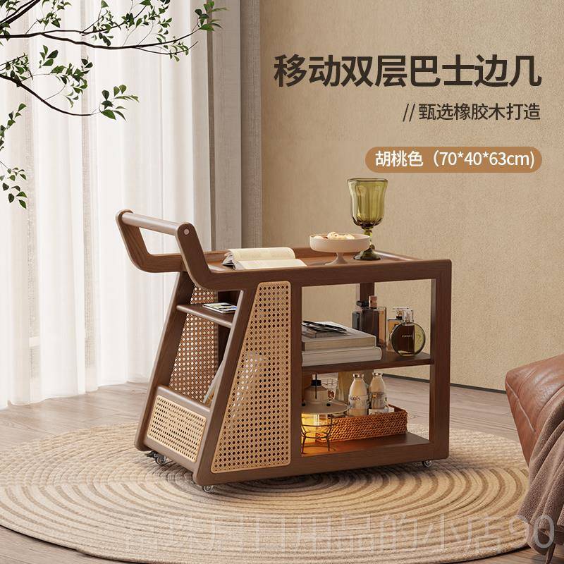 高档冬木实木沙风发发边几小推车沙边柜侧边客柜厅家用可移动中古图片