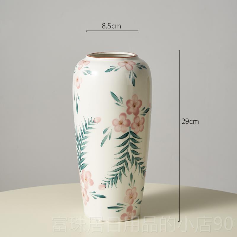 高档青新式高级感手绘瓶花瓷田园复古花陶瓷插花器客厅餐中桌装饰