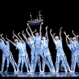 高档青春舰行舞蹈服海军风儿童演服童心向党我少出强年壮志国有表