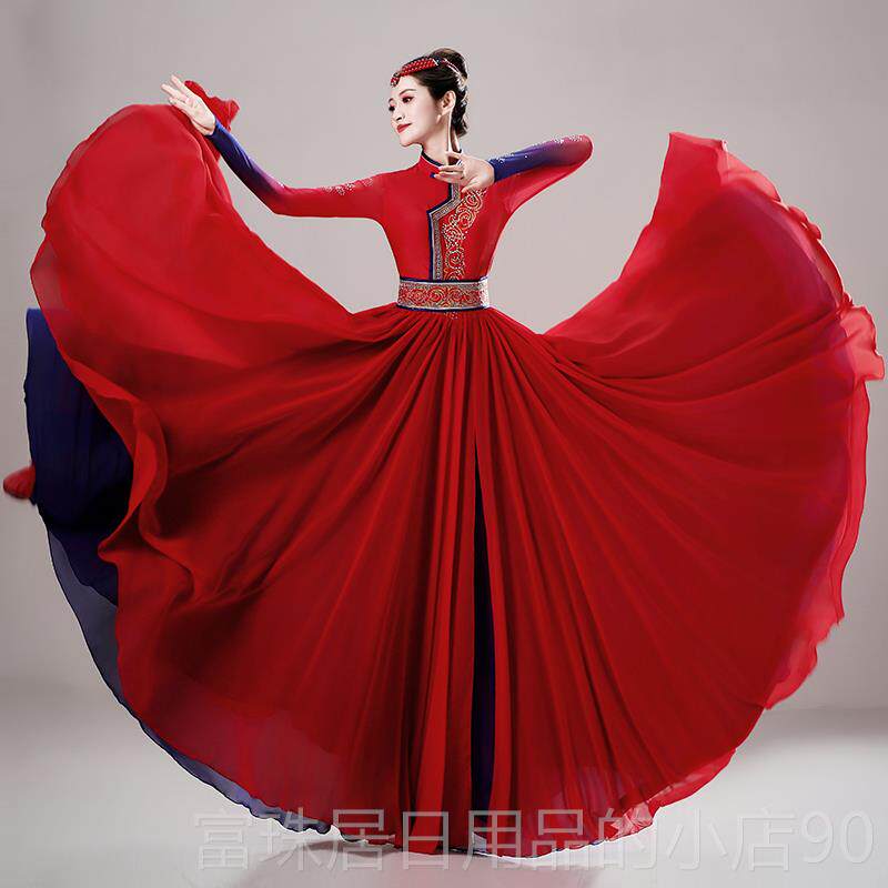 高档蒙古舞演服女2024新款民族风艺出草原蒙考古袍蒙蹈族舞服装
