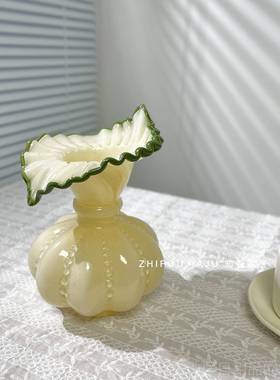 高档V养intg插e中古a芬顿花瓣花瓶摆件客厅花瓶法式浪漫水花器高