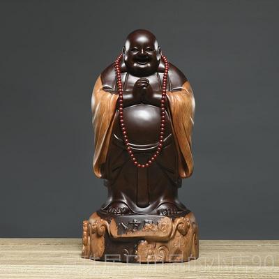 高档黑檀木雕大笑像肚弥勒木佛摆件大号实质客佛厅玄关供奉雕刻工