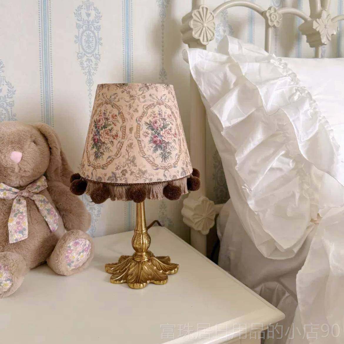 高档欧中古风黄书房客卧室床头灯花环装饰复古厅台灯小夜灯氛围式