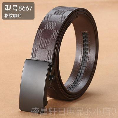 高档皮带男皮务休纯闲自动扣黑色真百商搭中青年男士式裤腰带头层