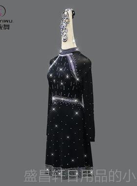 高档2024拉丁舞比赛服装表人演出连体衣裙业长显瘦黑色成女袖士专