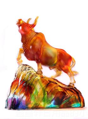 高档琉璃牛摆件日物新中式乔礼迁新居酒柜高档装饰牛气冲天工艺生