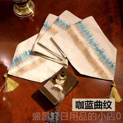 高档羽罗 北欧条纹餐桌桌旗现代约简欧式几何清新茶几布艺桌布旗