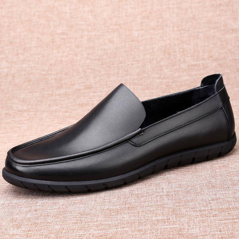 高档春季男士轻真皮商务头休闲休皮鞋层牛皮软皮软底便闲鞋舒适驾