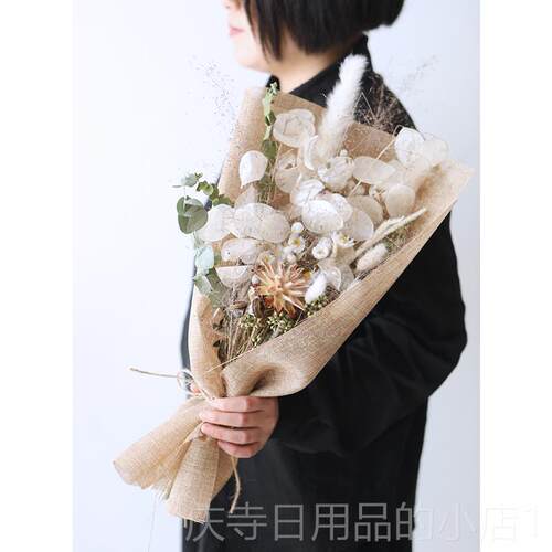 高档送天然银扇叶花插花进口干束花果ins家居门软装店配饰开业乔