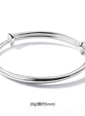 高档听雷 银手镯999银女式款条时简约光面实心圆推拉足银镯尚子礼