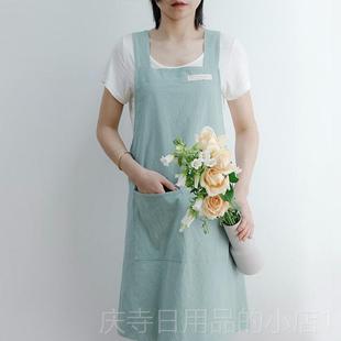 高档花裙简围约小清新水洗棉麻田园艺背心店式美术油画艺术家用工