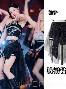 高档as歌pa艺卓打服黑色水钻舞宁台装爵士舞女团同款e演出服