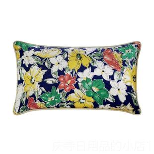 高档蓝亭/美式田棉麻腰靠卉枕靠垫抱枕套水彩手绘覆古植园物花沙