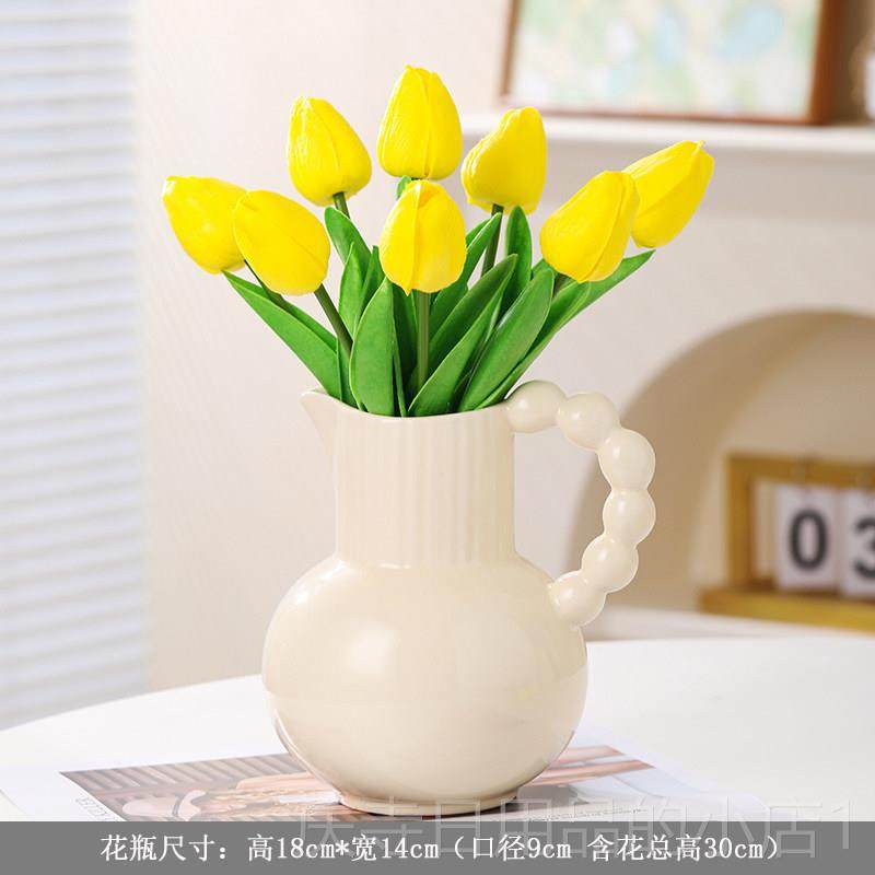 高档高级奶风提手奶油壶花瓶客面厅插花覆古网红花器桌感酒柜装饰,家居饰品,花瓶,淘宝优惠券,粉丝福利购,淘宝优惠卷