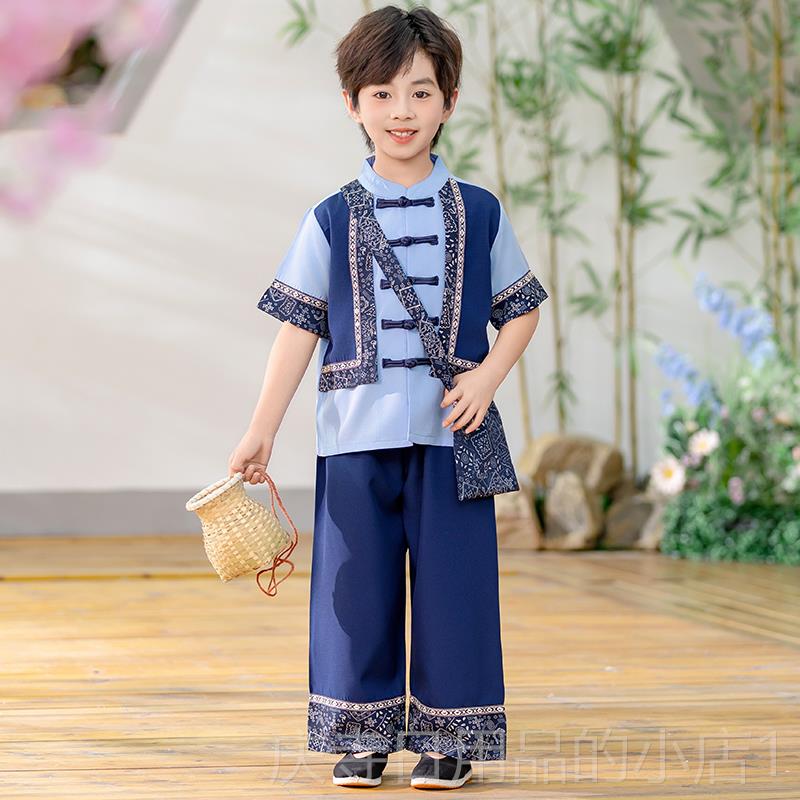 高档六女一泼水节儿童表演服苗服傣族壮族族演出服少数民族装男舞