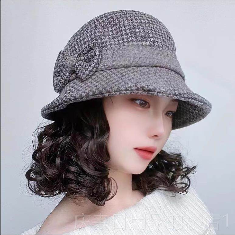 高档假发帽子盆中女冬季时尚带短发头发帽一体礼帽冬非真发妈妈天