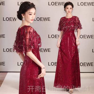 正品高端大合唱团演出服女长裙成人酒礼服女2042新款红色长晚版敬