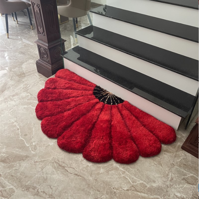 3d立体扇形地垫男女生卧室床边毛绒地毯半圆玄关毯飘窗垫可擦免洗