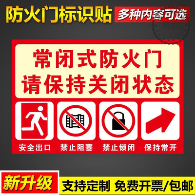 防火门标识贴常闭式请保持关闭状态安全出口禁止阻塞闭锁常开安全