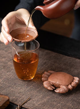 创意紫砂小螃蟹摆件可养精品茶宠一体茶漏茶叶过滤器茶桌装饰配件