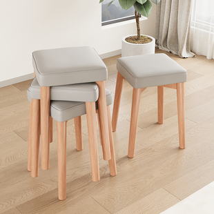 实木餐桌凳子可叠放餐厅备用独凳原木风极简梳妆凳布艺软凳高餐椅