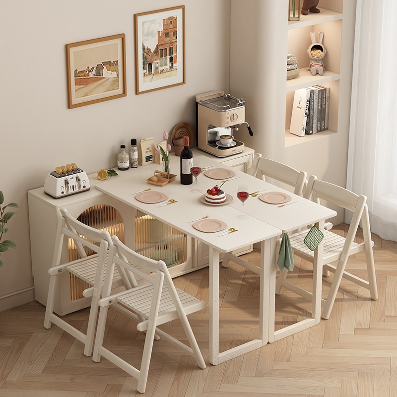 小户型家用餐桌餐边柜一体靠墙多功能长方形伸缩折叠桌子不占空间