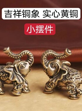 黄铜大象摆件一对小号家居客厅招旺财吉象金属吸水象工艺品铜大象