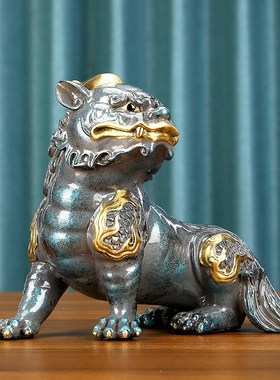 彩铜《谛听》摆件家居办公室玄关桌面装饰品开业礼品摆件