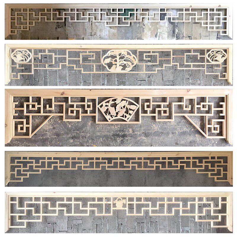 东阳木雕花格中式实木花格挂落仿古花窗门楣木雕挂眉榆木屋檐角花