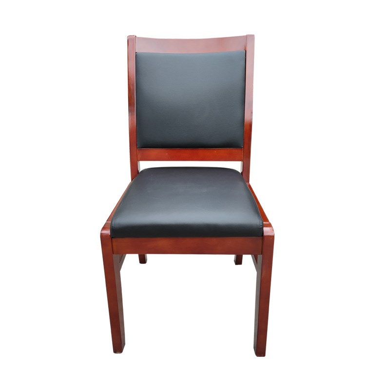 实木办公会议椅四脚橡木椅子牌室麻将皮椅子带扶手培训职员椅