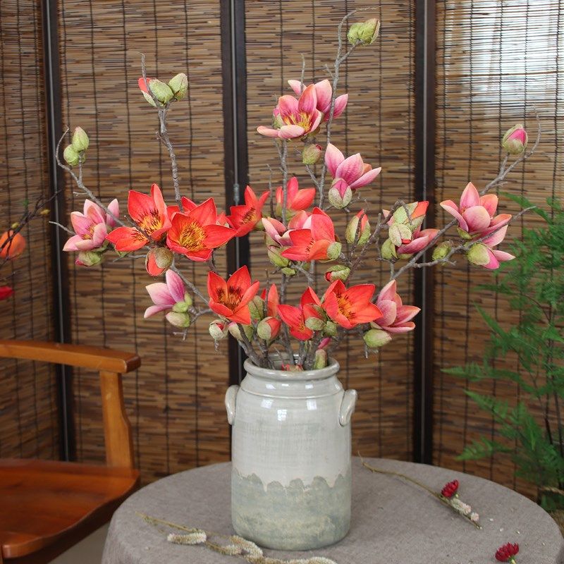 仿真英雄花中式假花装饰摆件大花头木棉花客厅玄关插花仿真花绢花