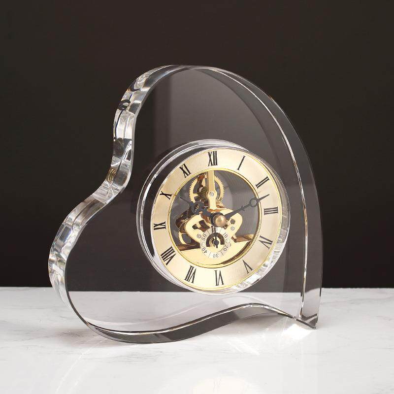 轻奢创意几何设计感现代人造水晶时钟工艺品家居样板房装饰品摆件